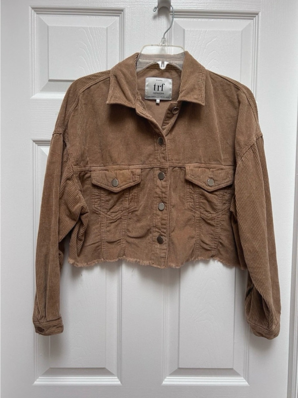 Zara Cropped Corduroy Jacket in Tan